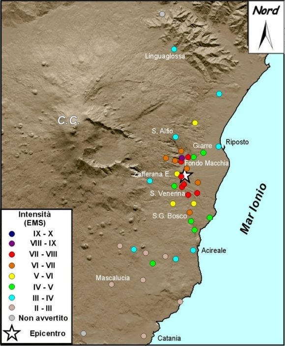Distribuzione degli effetti macrosismici del terremoto del 15 ottobre 1911 (fonte: CMTE).