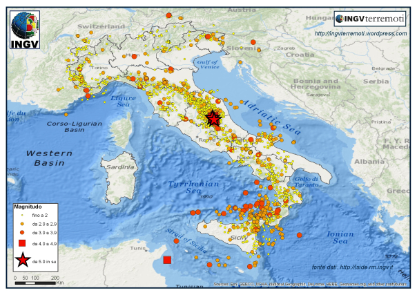 I terremoti registrati dalla Rete Sismica Nazionale dell'INGV durante i 4 mesi estivi del 2016 (giugno, luglio, agosto e settembre).