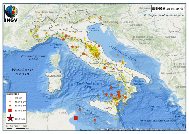 I terremoti localizzati dalla Rete Sismica Nazionale nel mese di giugno 2016.