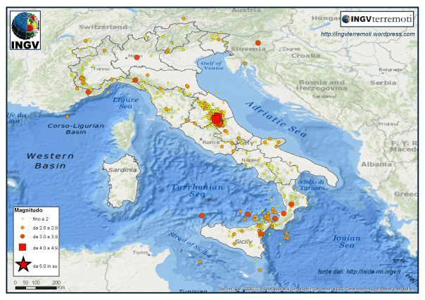 La sismicità localizzata dalla Rete Sismica Nazionale dell'INGV nel mese di settembre 2016.